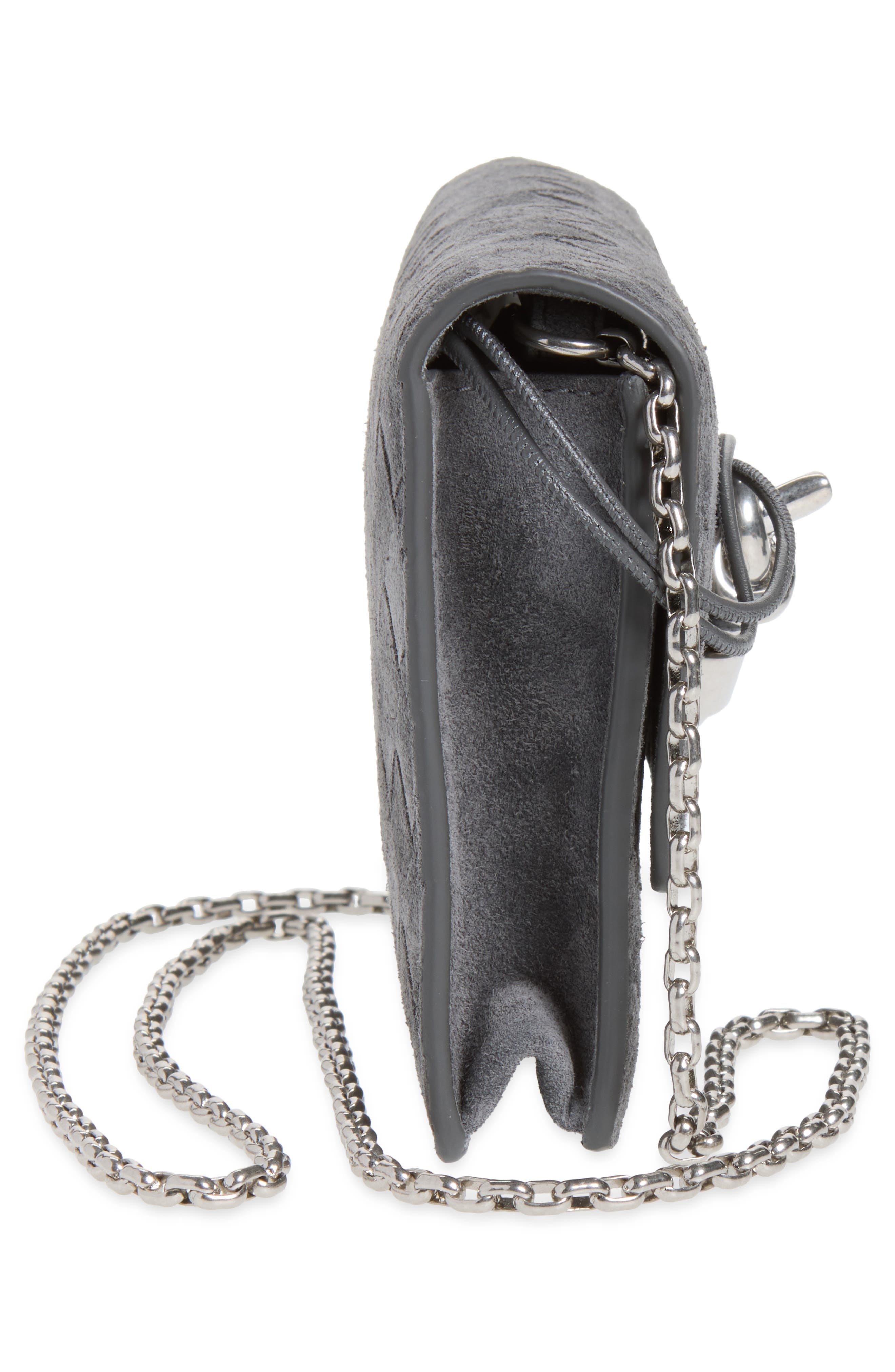 Andiamo Intrecciato Suede Wallet on a Chain, Alternate, color, 1689 OBSIDIAN GREY/ SILVER