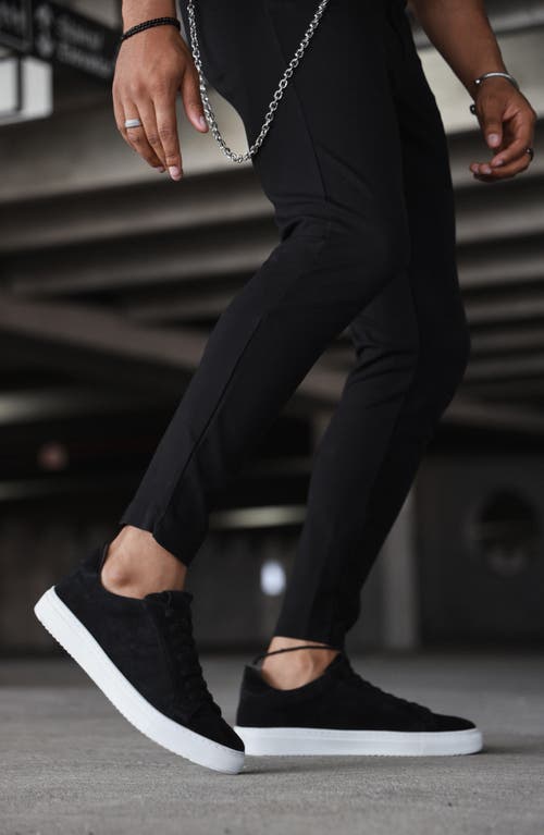 Gernie Elastic Lace Leather Sneaker In Black
