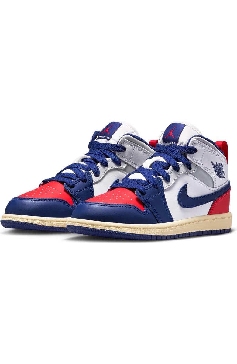 Nike Kids' Air Jordan 1 Mid Sneaker, Alternate, color, White/ Royal Blue/ Red