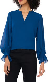 Vince Camuto Ruffle Cuff Split Neck Top