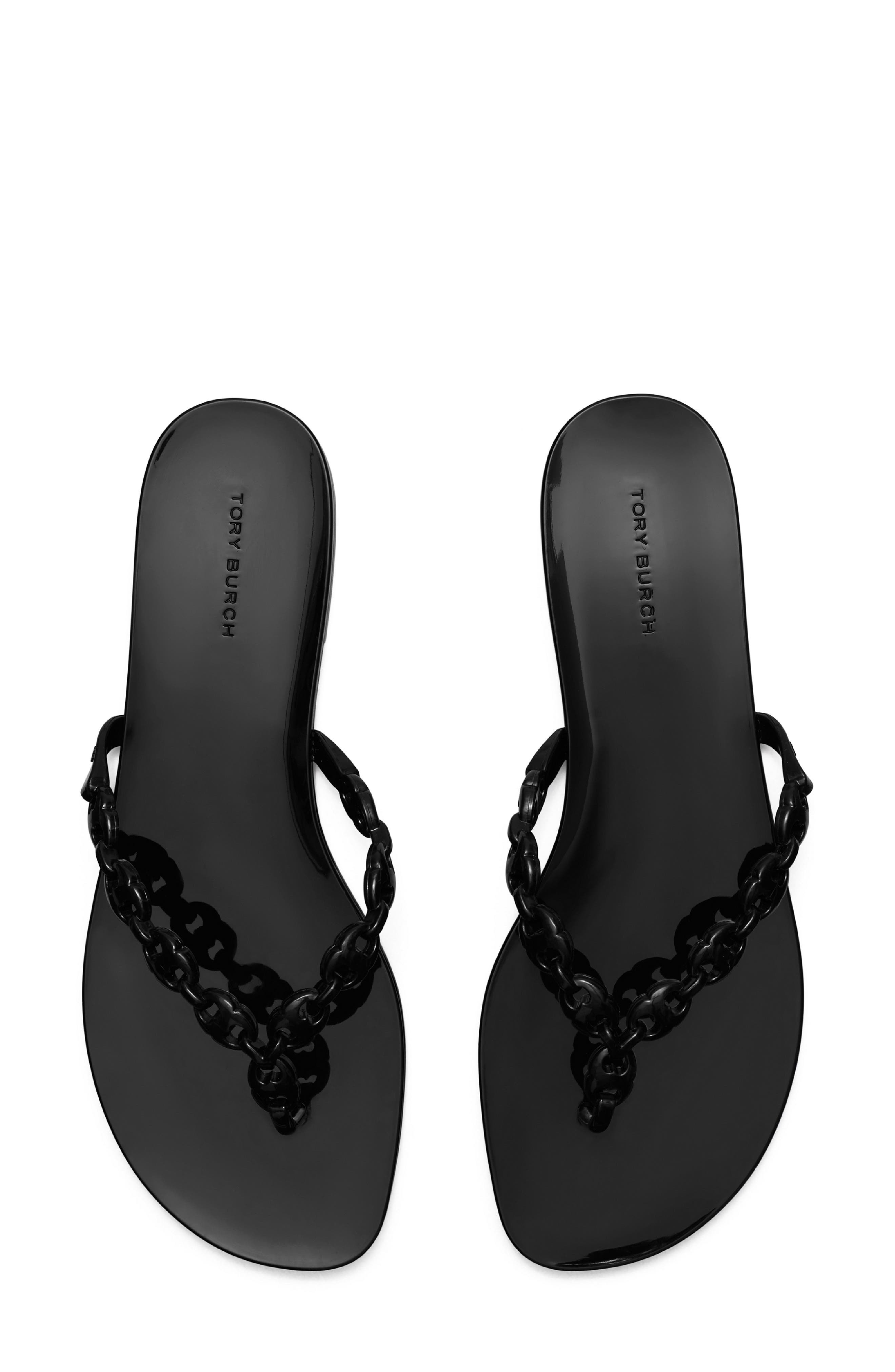 Tory Burch Gemini Link Jelly Flip Flop, Alternate, color, Black