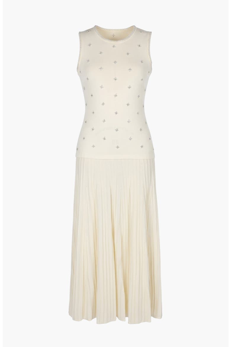 Pearl Embellished Pleated Midi Sleeveless Dress, Alternate, color, White