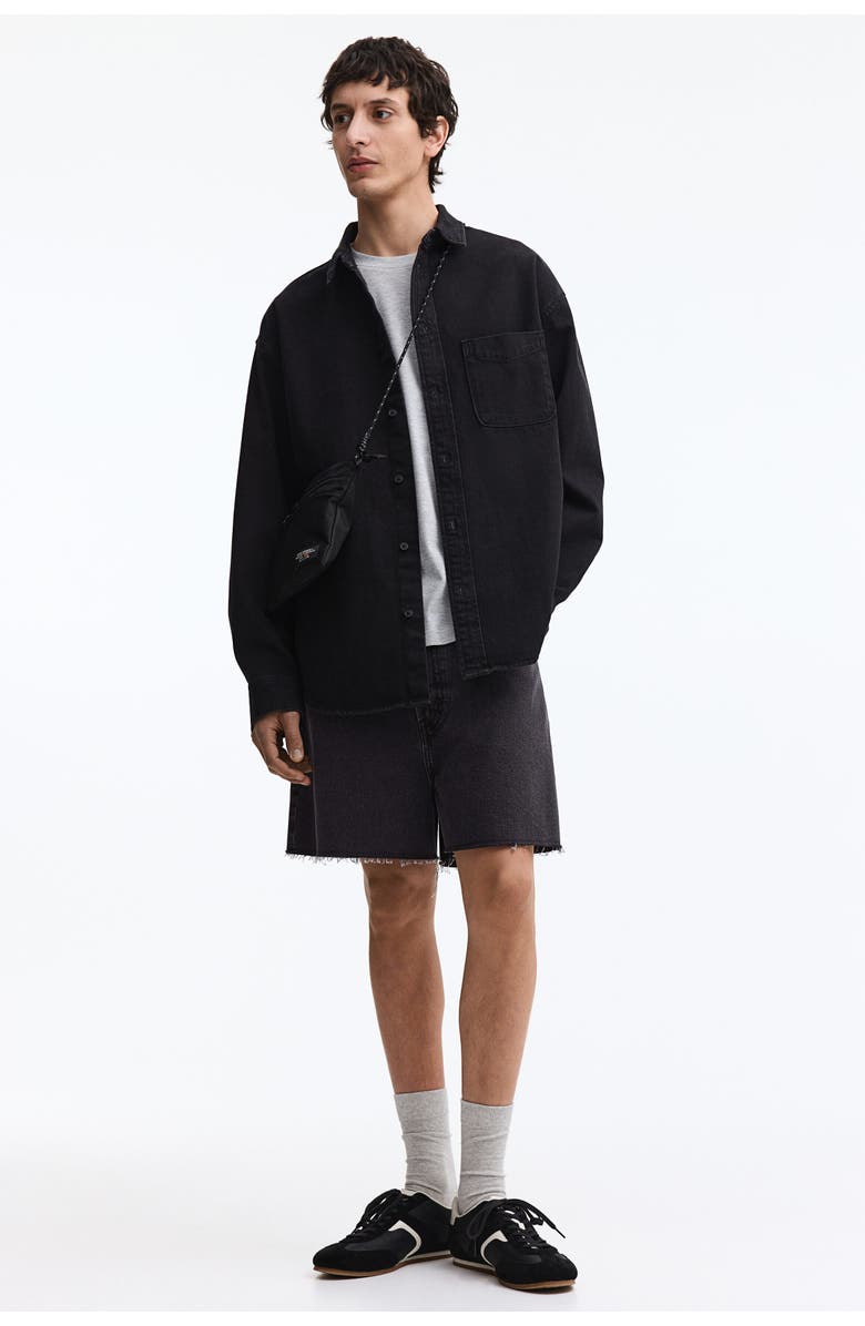 H&M Baggy Denim Shorts, Main, color, Denim Black