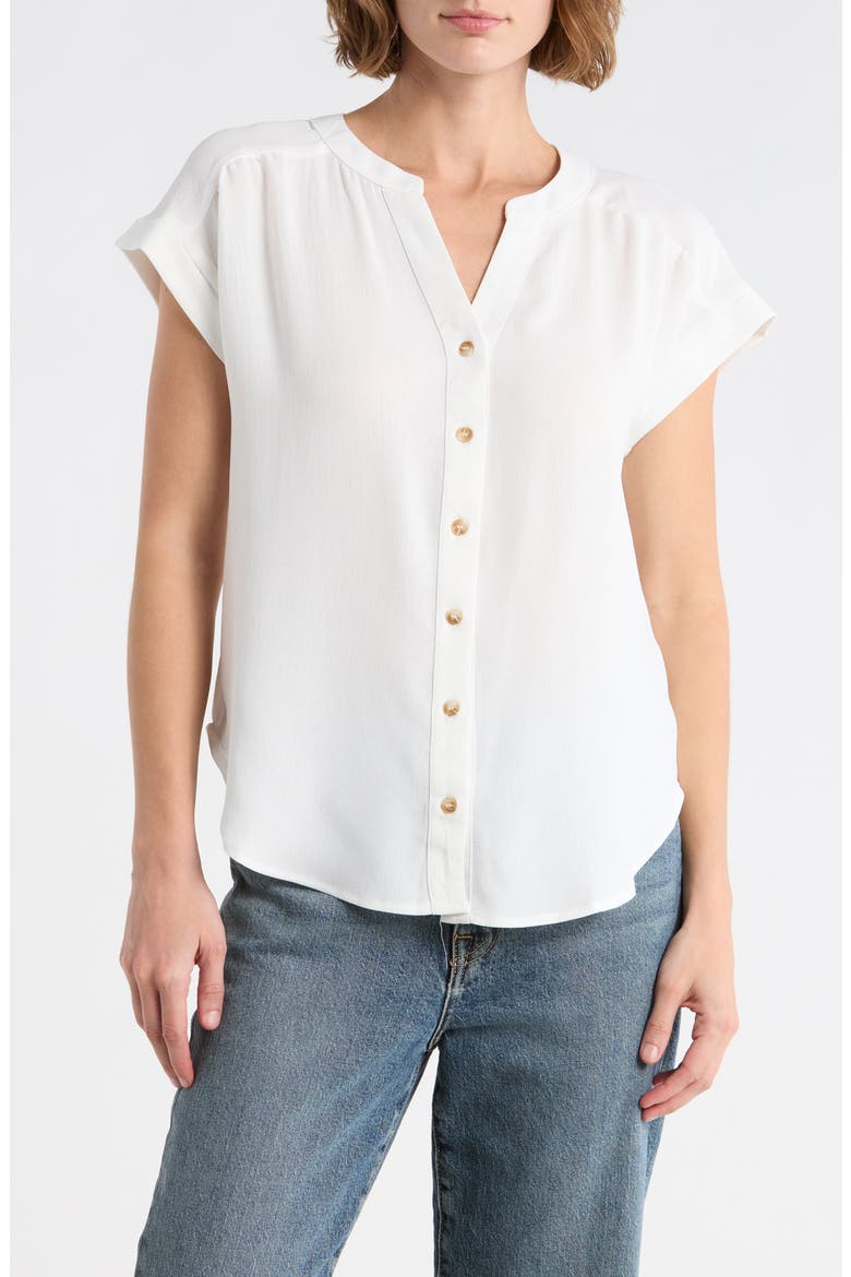 Button Front V-Neck Top, Main, color, WHITE