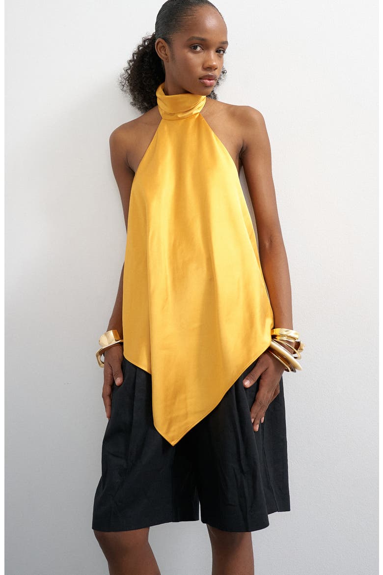 Backless High Neck Halter Top, Main, color, MUSTARD