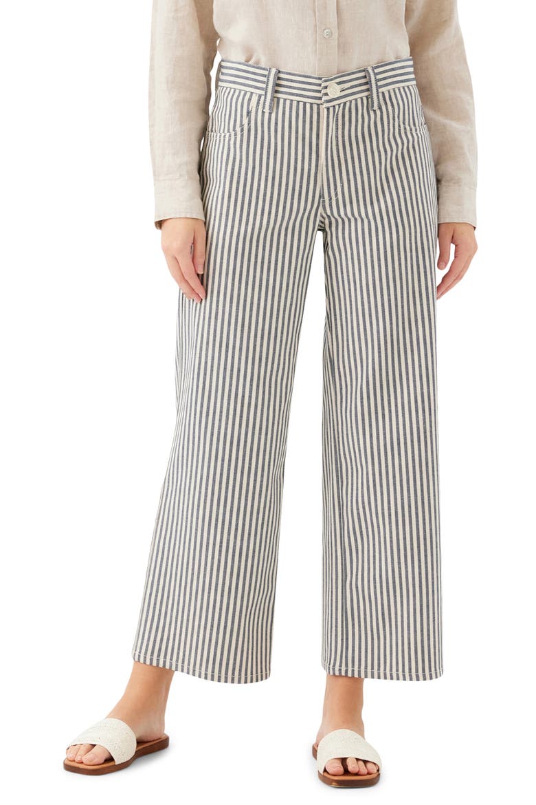 Stripe Crop Wide Leg Jeans, Main, color, CREAM W/ NAVY