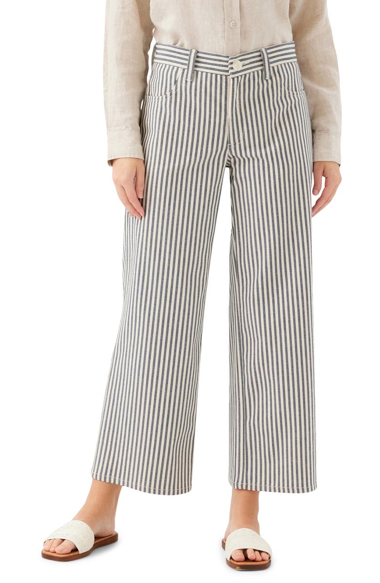 Karen Kane Stripe Crop Wide Leg Jeans, Main, color, Cream W/ Navy