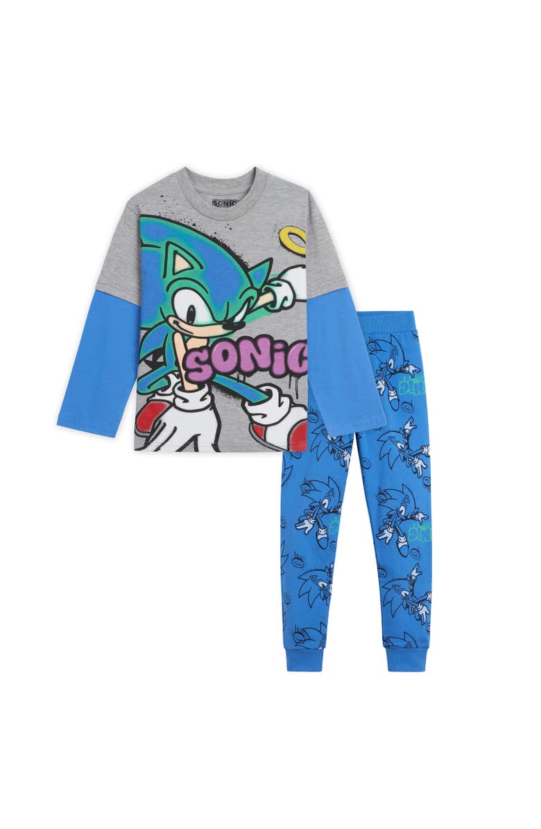 SEGA Sonic the Hedgehog Hang Down T-Shirt & Pants Set, Main, color, Gray / Blue