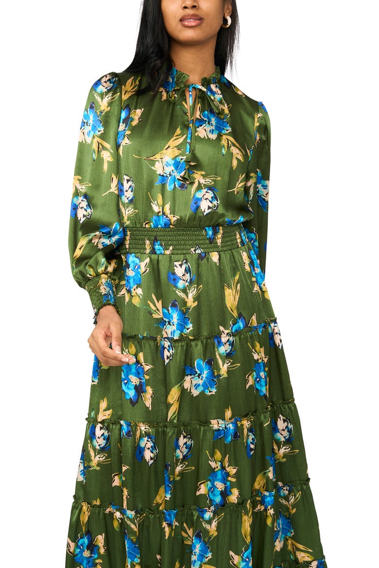 Floral Long Sleeve Satin Maxi Dress, Alternate, color, GREEN MULTI