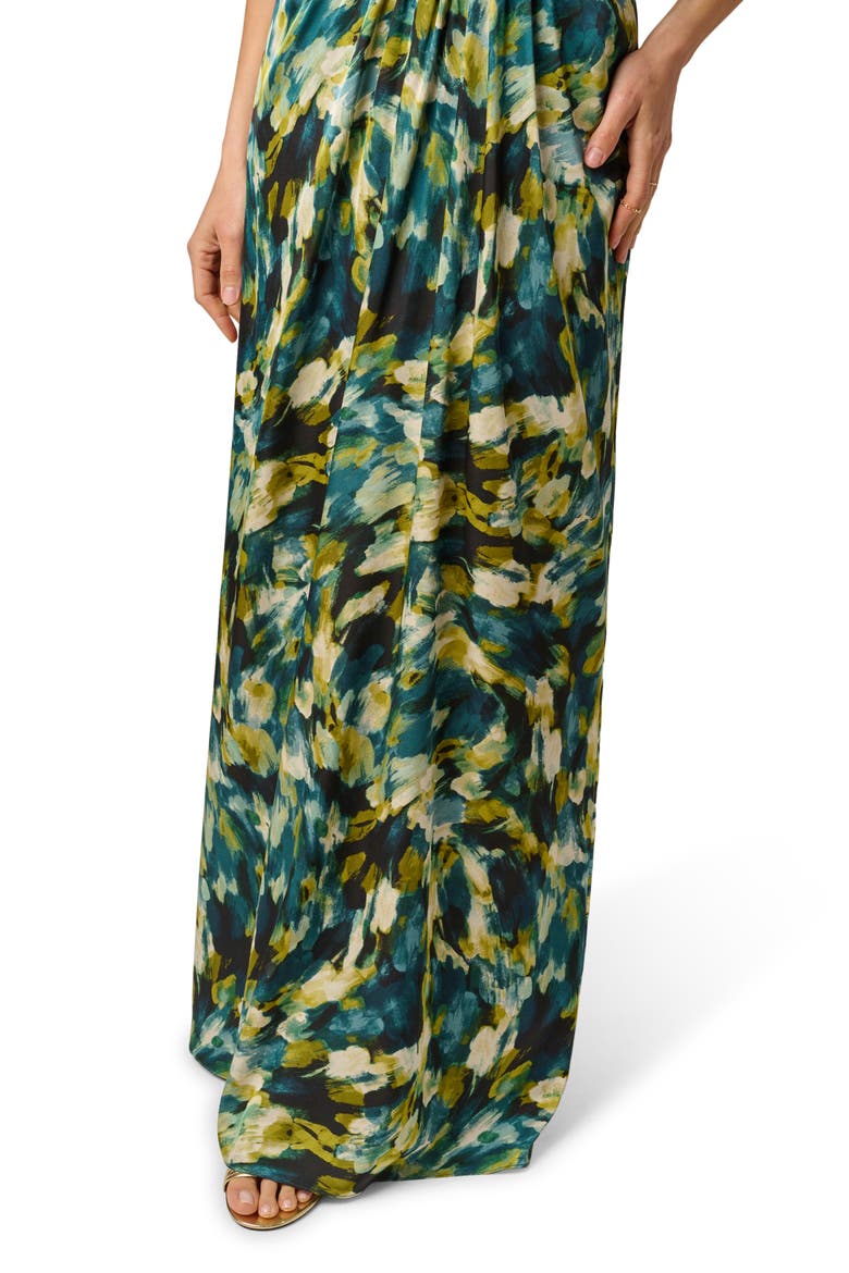 Print Halter Satin Gown, Alternate, color, GREEN MULTI