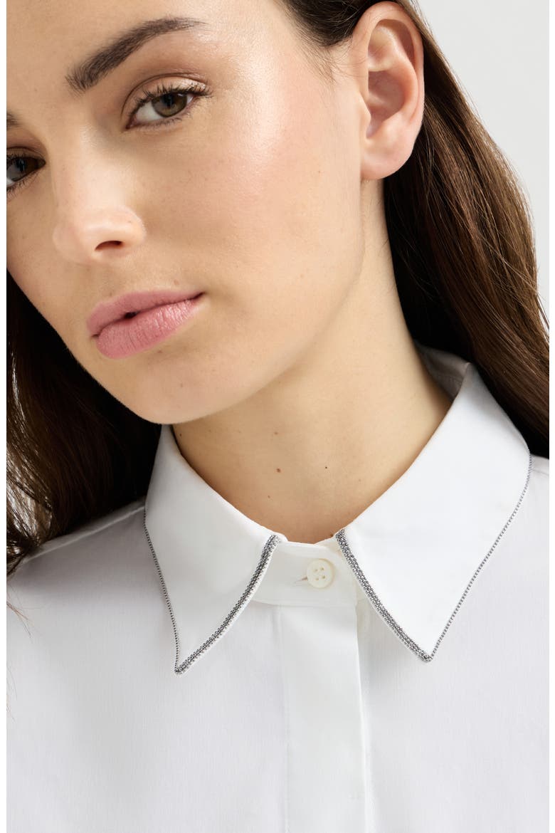Stretch cotton poplin shirt with shiny collar, Alternate, color, White