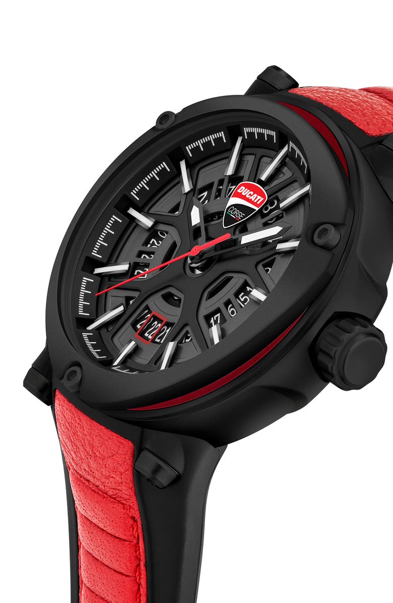 Ducati Corse Partenza Leather & Silicone Strap Multifunction Watch, 49mm, Alternate, color,