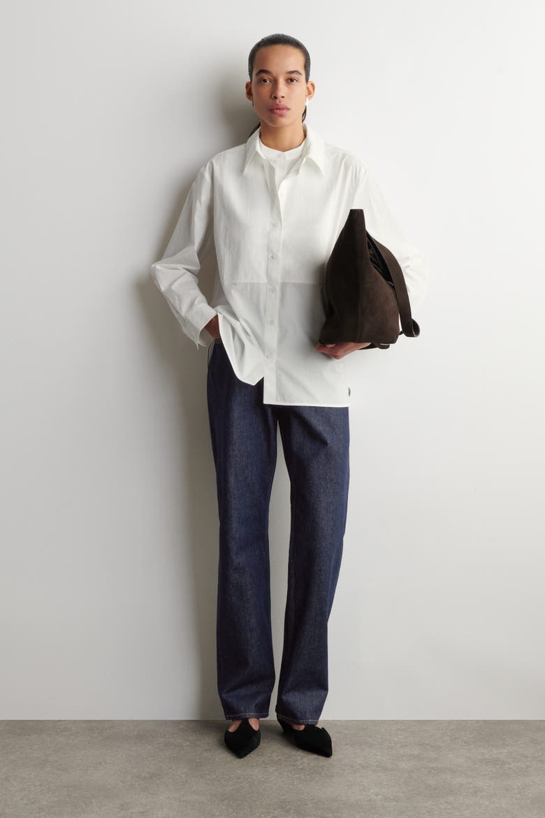 Layered-Collar Pima Cotton Shirt, Alternate, color, WHITE