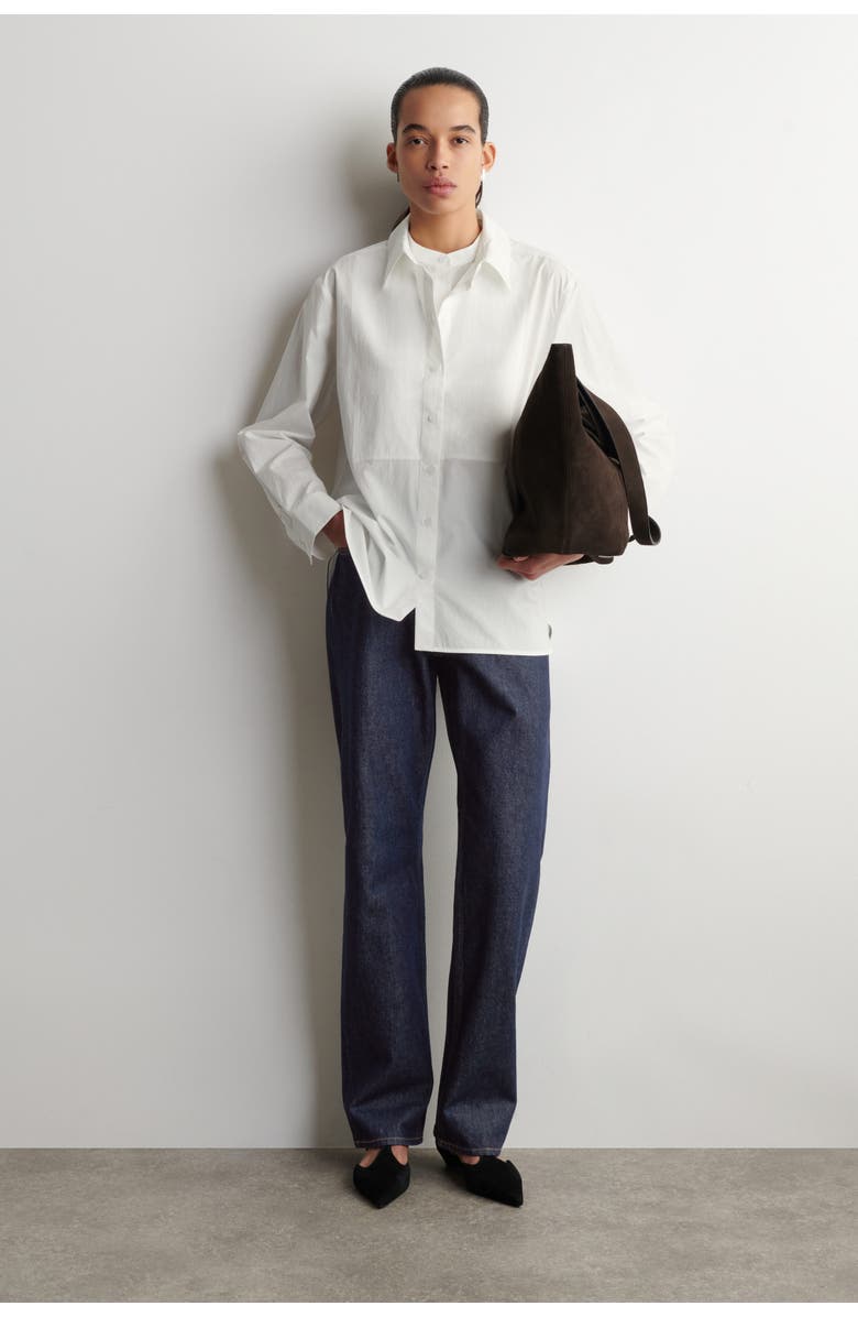 COS Layered-Collar Pima Cotton Shirt, Alternate, color, White