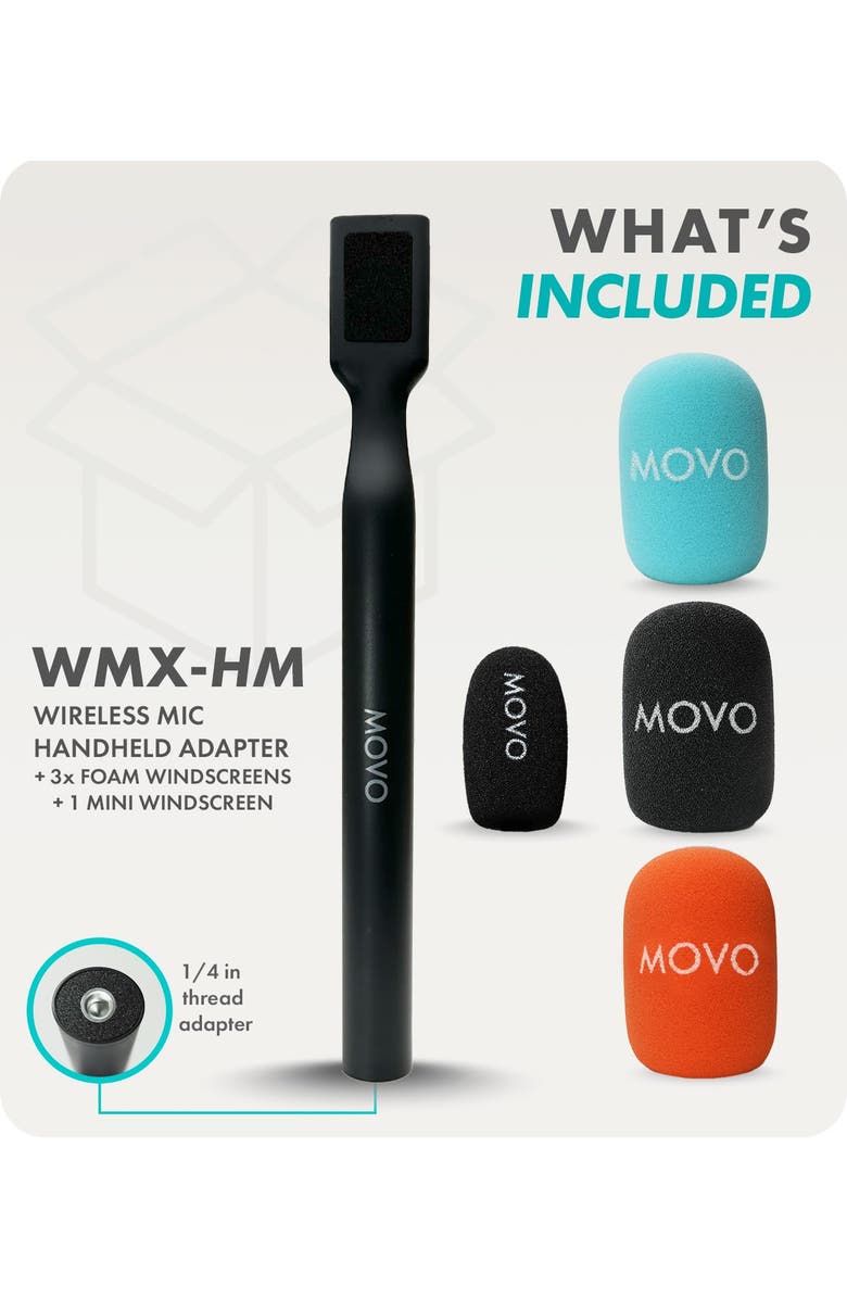 MOVO WMX-HM Handheld Interview Mic Handle for Wireless Microphone Transmitters, Alternate, color, Black