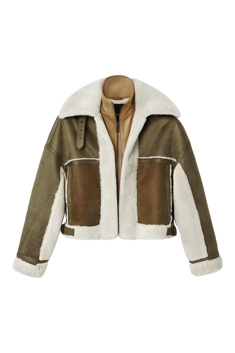Edimurgo Faux Shearling Jacket with Faux Leather Bib, Alternate, color, GREEN