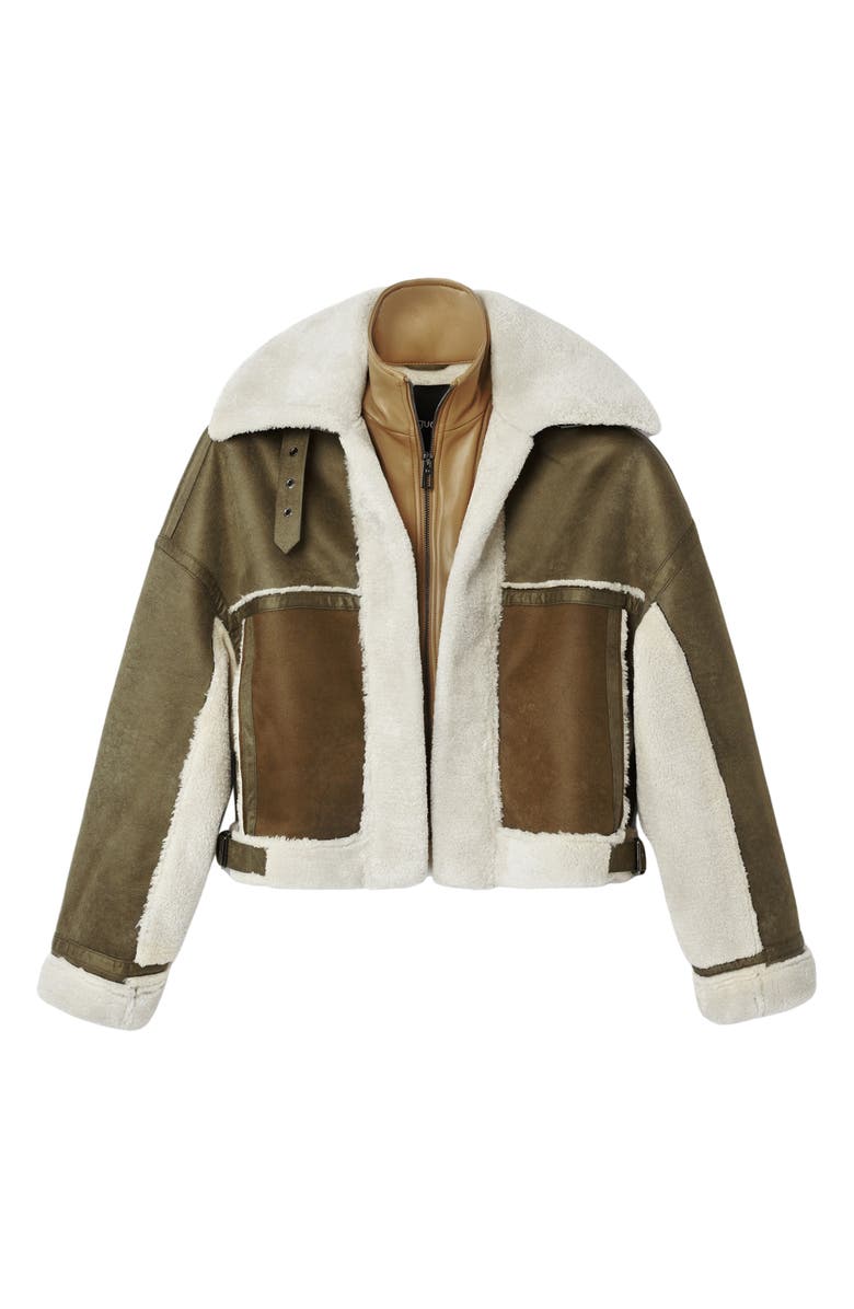 Desigual Edimurgo Faux Shearling Jacket with Faux Leather Bib, Alternate, color,