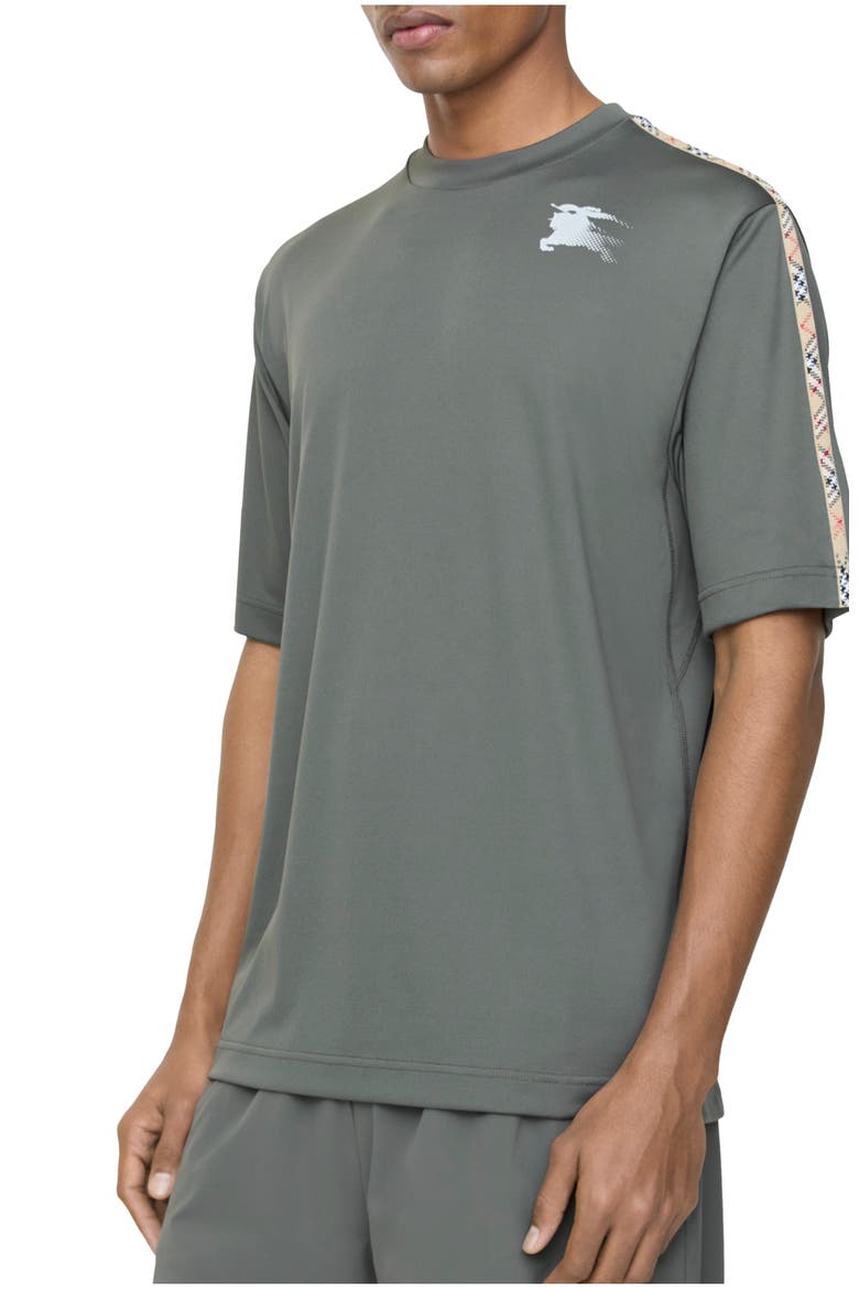 Check Trim Jersey T-shirt, Main, color, Mid grey