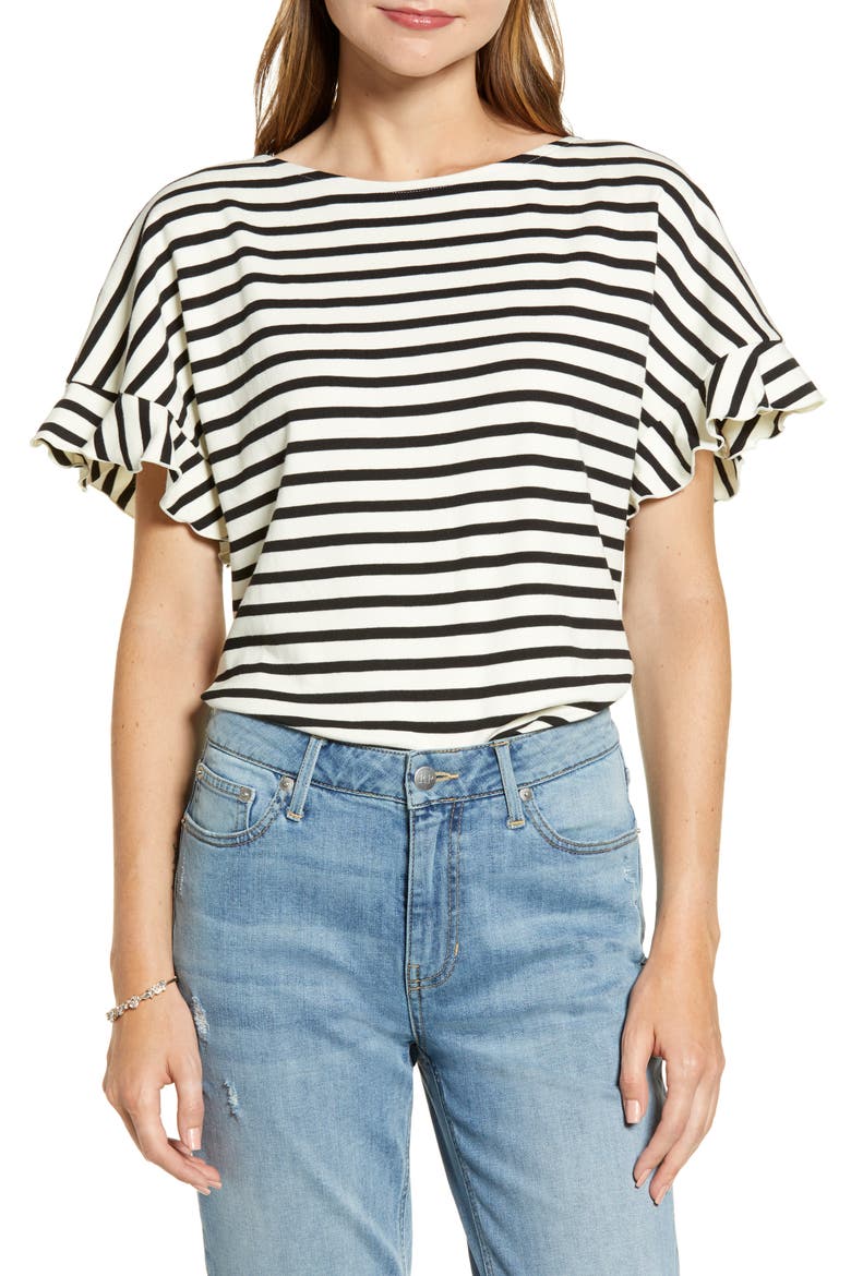 Back Bow Stripe Tee, Main, color, BLACK JERSEY STRIPE