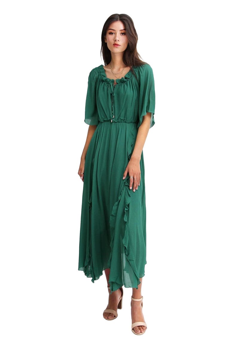 Amour Amour Ruffled Midi Dress, Alternate, color, Dark Green