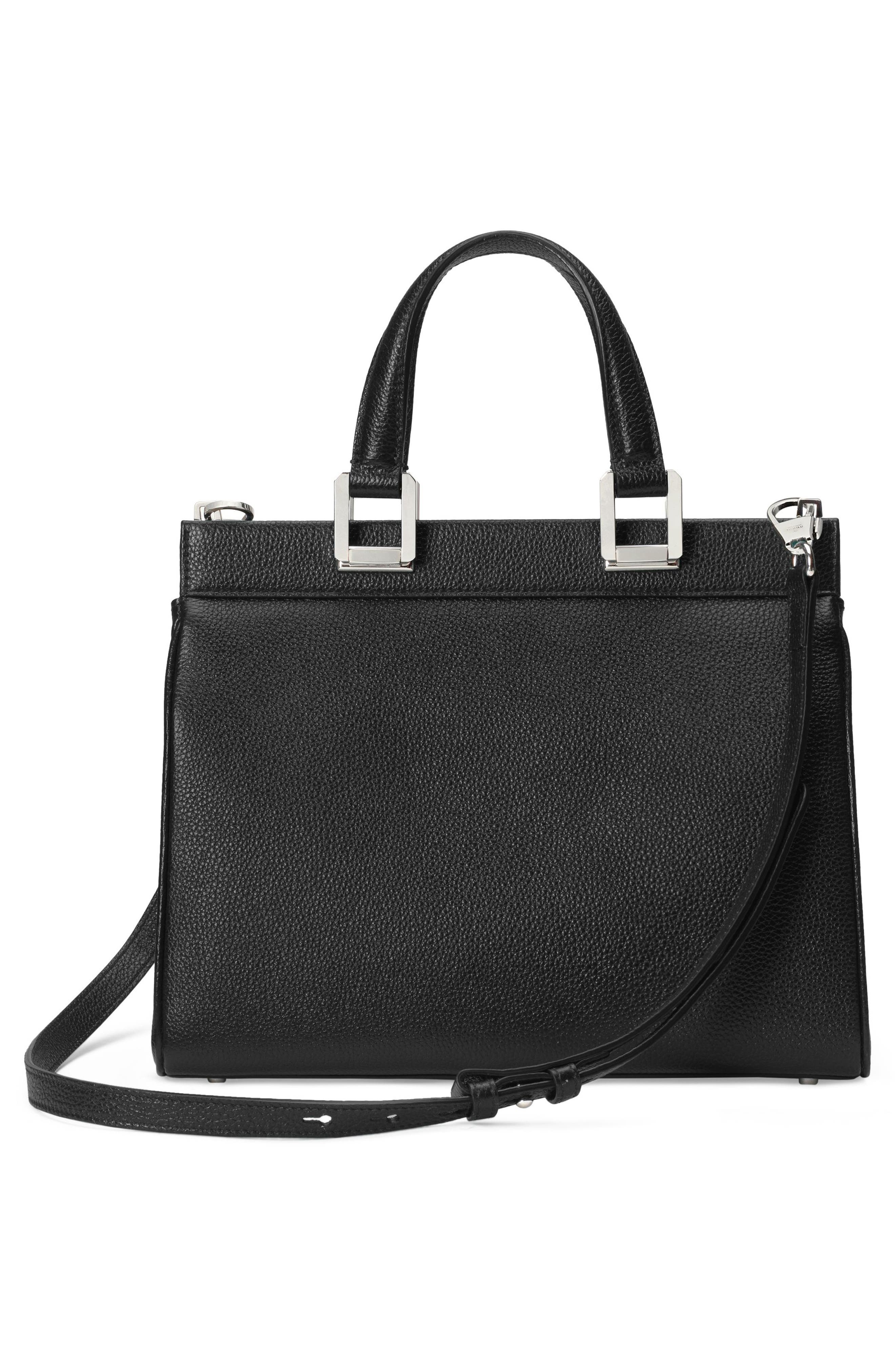 SmallLeather Satchel, Alternate, color, BLACK