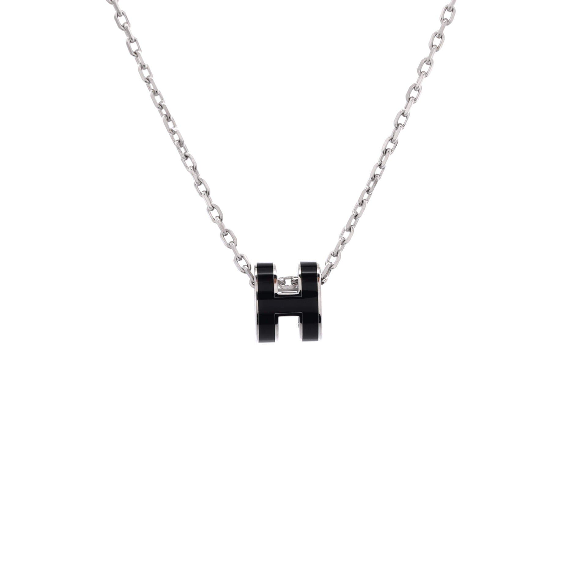 Pop H Pendant Chain Necklace Metal and Enamel Mini, Main, color, Black