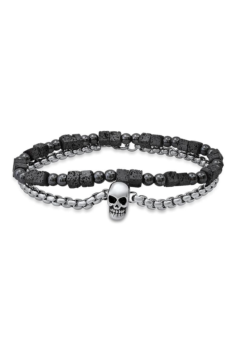 Men's Set of 2 Beaded Bracelets, Alternate, color, SILVER/BLACK