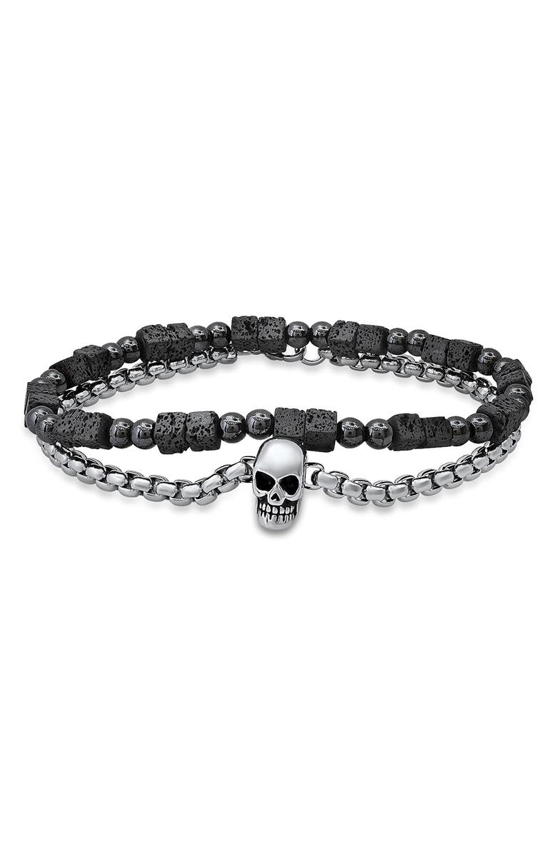 STEELTIME Men's Set of 2 Beaded Bracelets, Main, color, Silver/Black