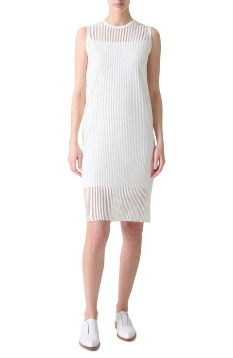 Sheer Stripe Silk & Cotton Blend Sweater Dress