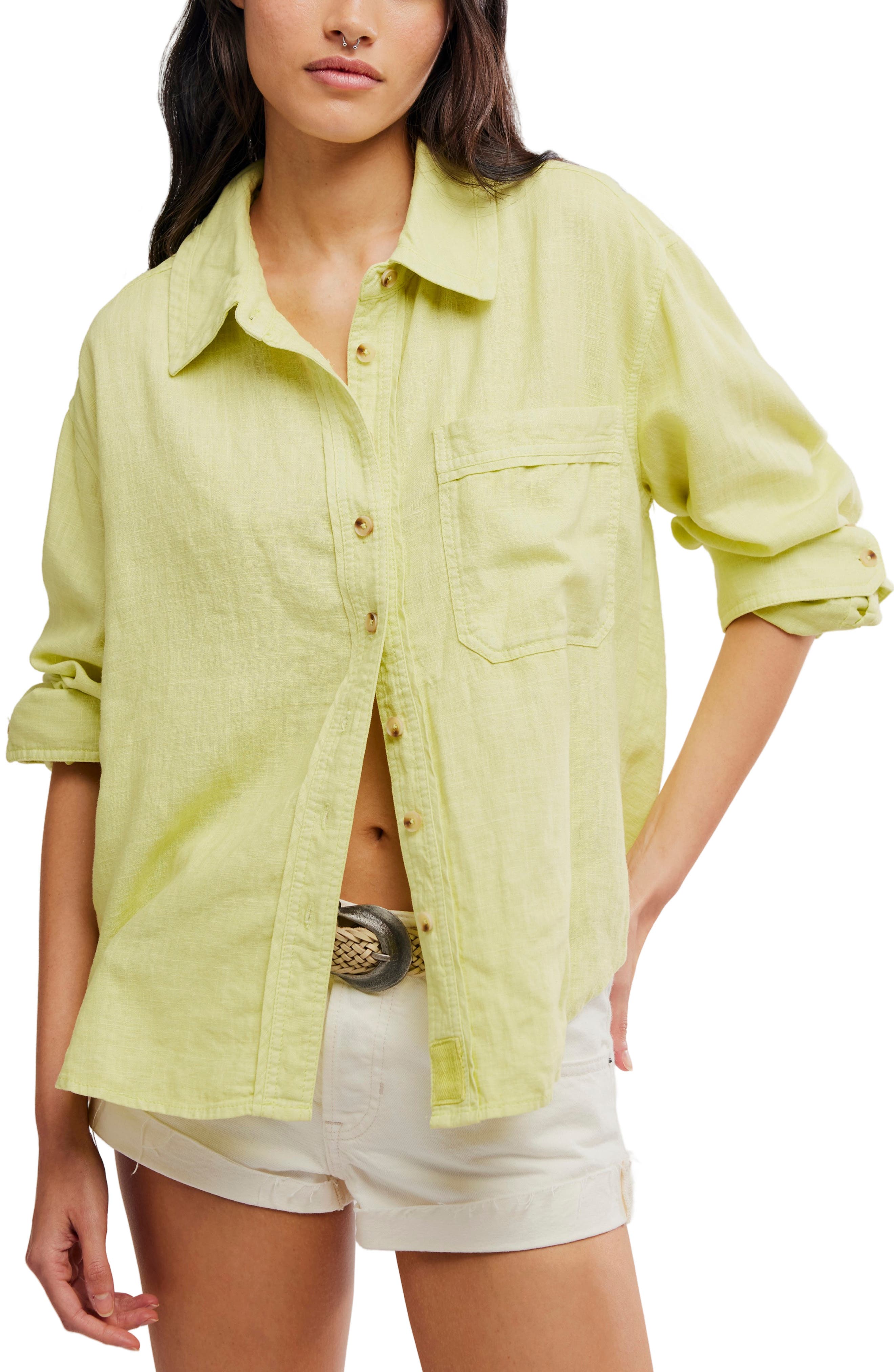 Free People Laurel Linen Blend Button-Up Shirt