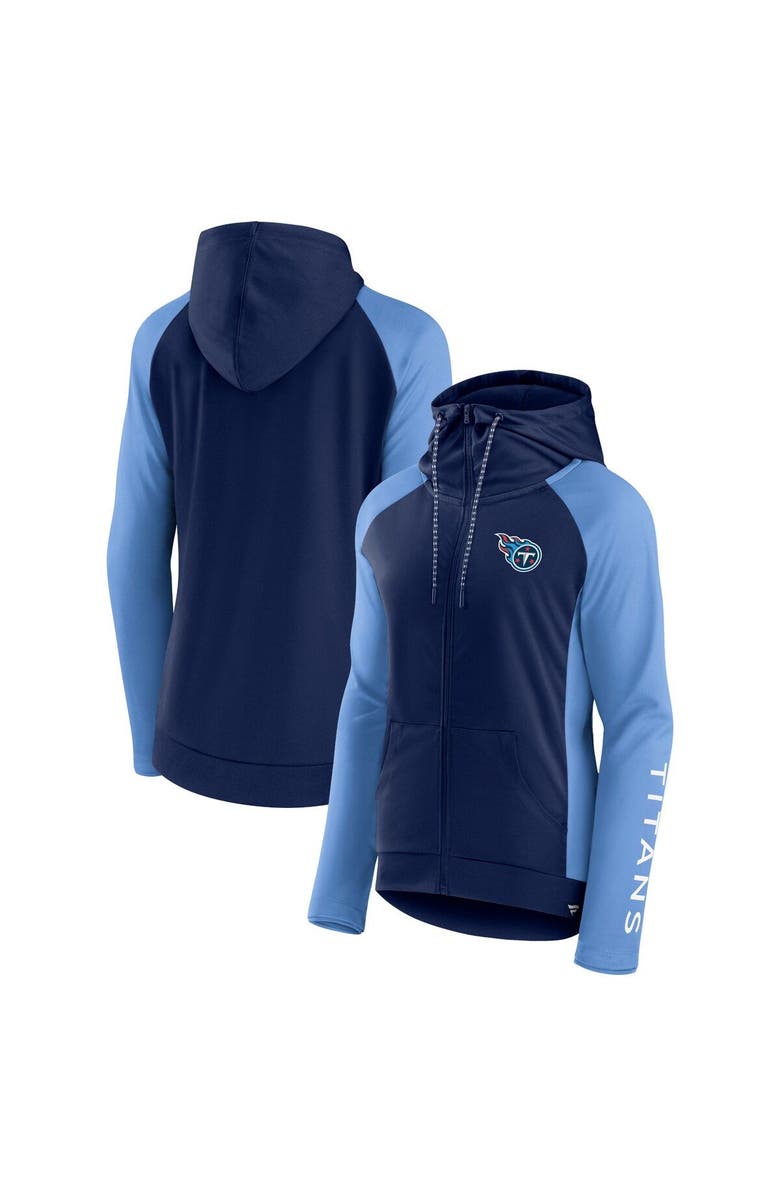 FANATICS Women's Fanatics Branded Navy/Light Blue Tennessee Titans End Around Lightweight Raglan Full-Zip Hoodie Jacket, Main, color, Navy