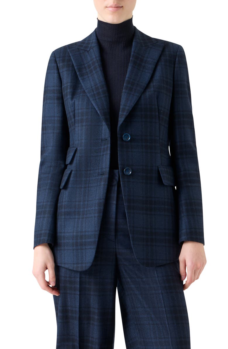 Akris Percival Check Wool Blazer, Main, color, Denim-Black