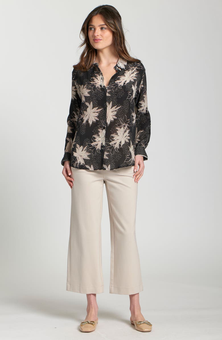 APNY Abstract Print Roll Tab Sleeve Chiffon Button-Up Shirt, Alternate, color, Black Floral Multi