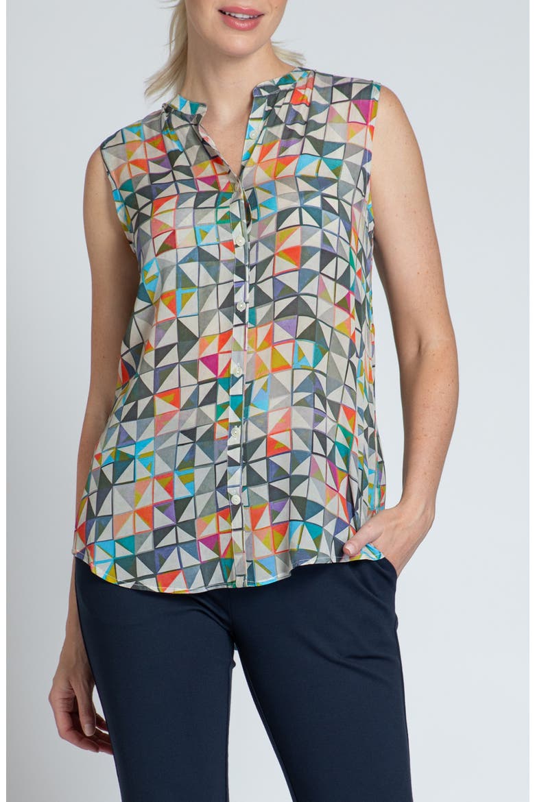Print Chiffon Button-Up Sleeveless Top, Main, color, ORANGE MULTI