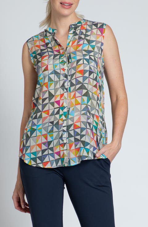 Print Chiffon Button-Up Sleeveless Top