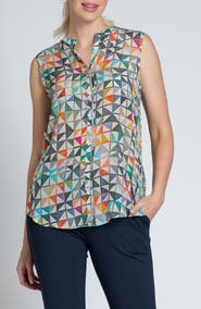 APNY Print Chiffon Button-Up Sleeveless Top