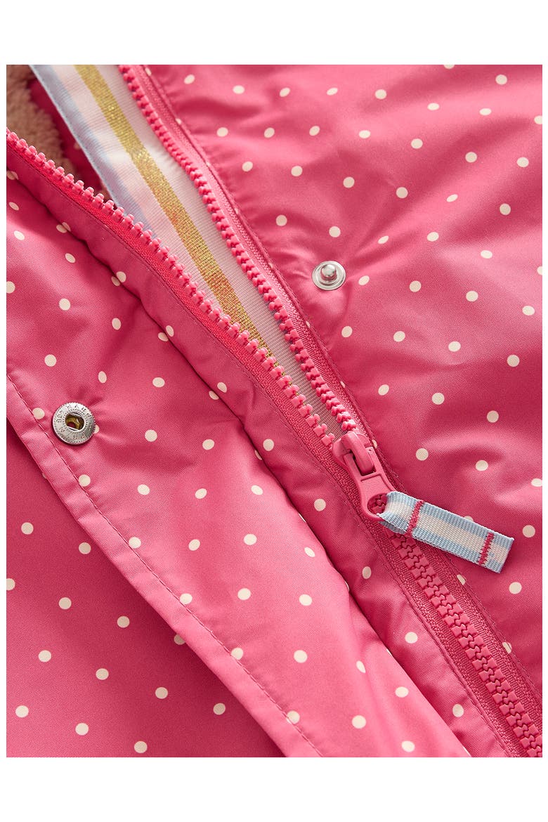 Kids' Polka Dot Kitty Appliqué Zip-Up Hooded Puffer Jacket, Alternate, color, PINK PEEKING CATS