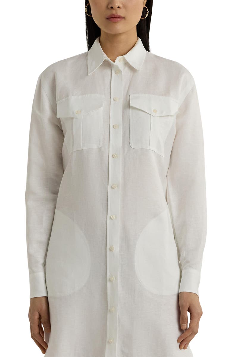 Ralph Lauren Textured Linen Blend Long Sleeve Shirtdress, Alternate, color, White