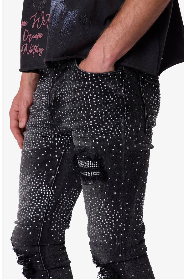Rhinestone Distressed Skinny Jeans, Alternate, color, VINTAGE BLACK