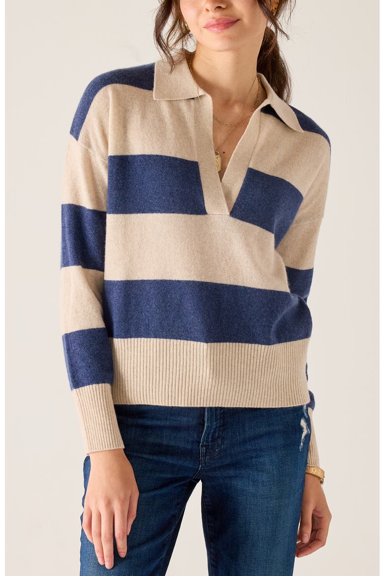 Regatta Cashmere Polo Sweater, Main, color, Varsity Wheat/Navy