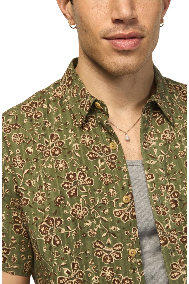 Floral Short Sleeve Cotton Button-Up Shirt, Alternate, color, GREEN FLORAL