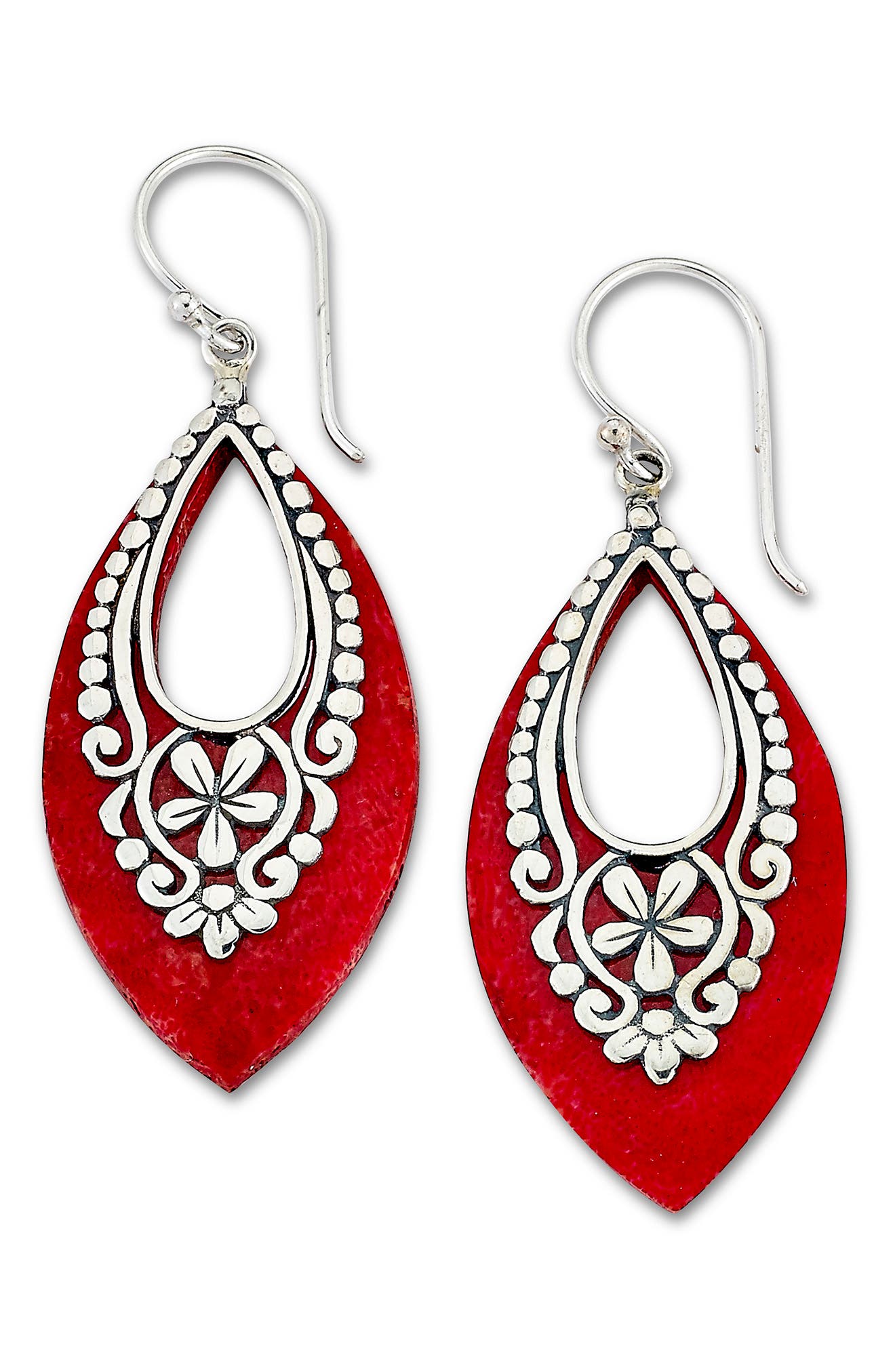 SAMUEL B. Sterling Silver Coral Drop Earrings