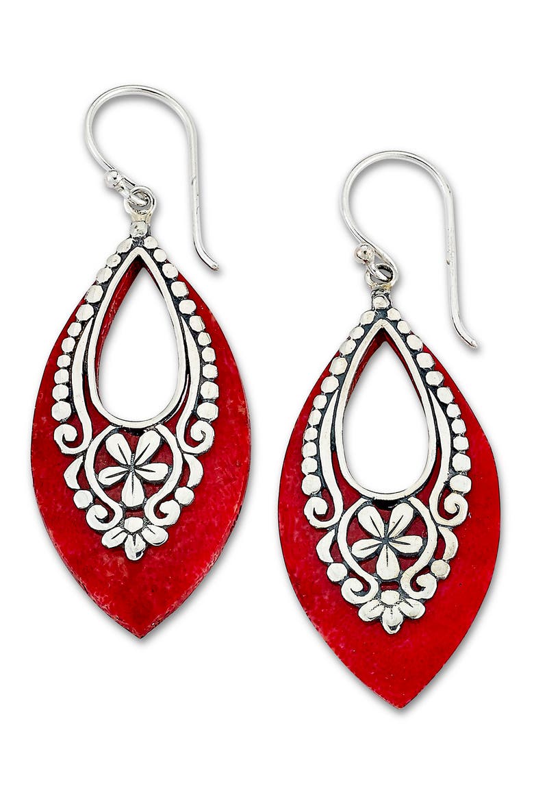 Sterling Silver Coral Drop Earrings, Main, color, RED