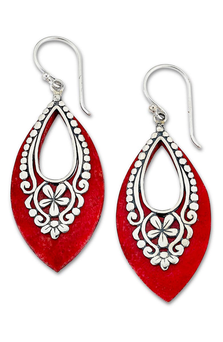 SAMUEL B. Sterling Silver Coral Drop Earrings, Main, color, Red