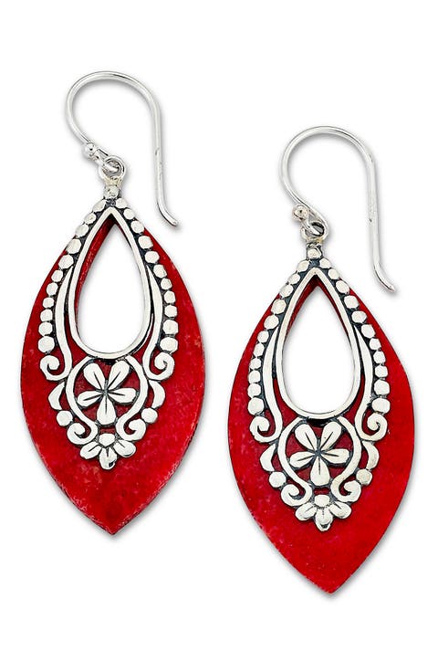 Sterling Silver Coral Drop Earrings