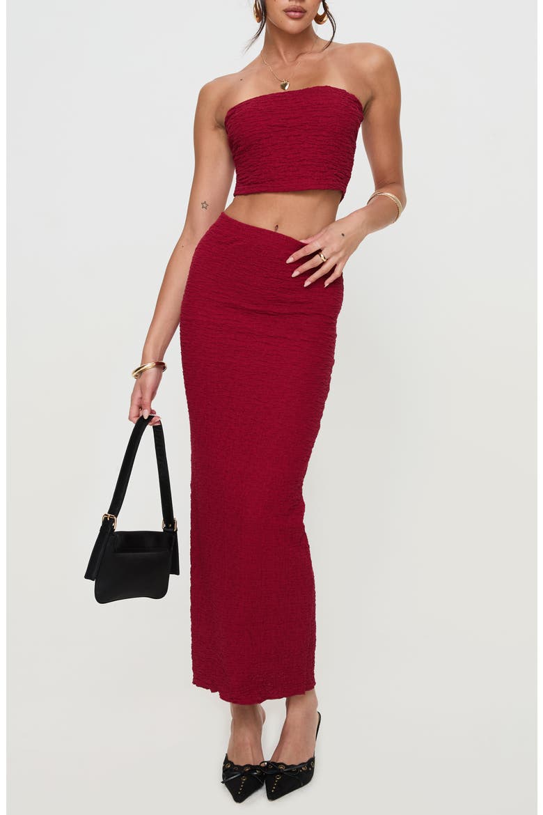Martha Strapless Top & Maxi Skirt Set, Main, color, BURGUNDY