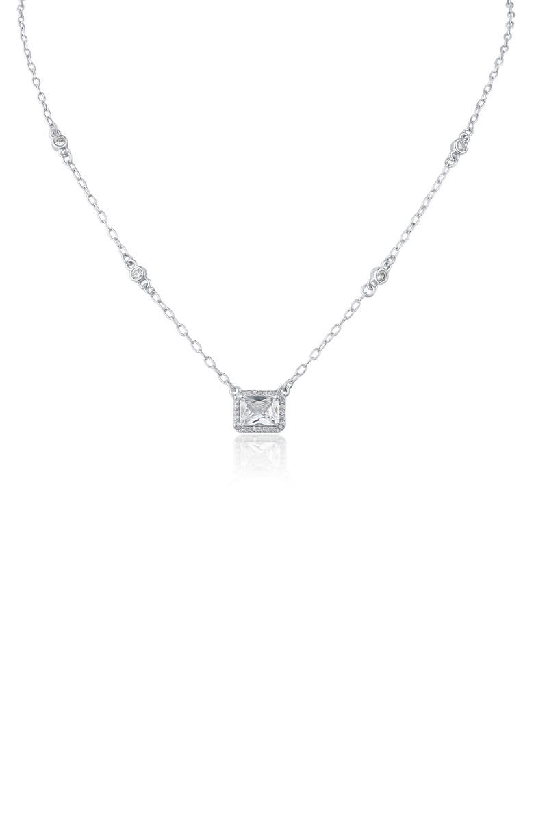 CZ by Kenneth Jay Lane Cubic Zirconia Halo Pendant Necklace, Main, color, Clear Silver