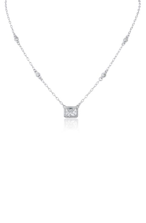 Cubic Zirconia Halo Pendant Necklace