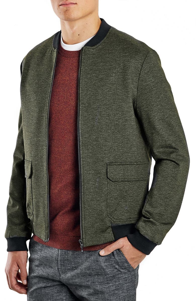 Topman Olive Bomber Jacket, Main, color, 