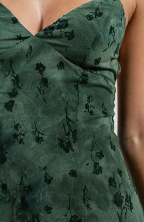 Beivy Floral Lace-up Back Mesh Minidress In Green